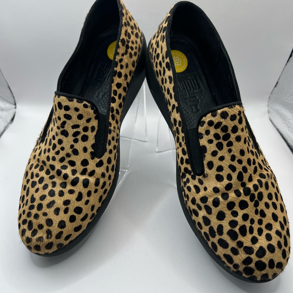 Fitflop Leopard Print Slip-On Flats in Tan and Black
